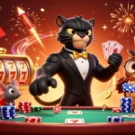 jouez au meilleur casino en ligne avec une panthère, hibou et souris autour de jetons et feux d'artifice