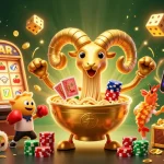 Jouez au casino en ligne argent réel avec des personnages colorés et des machines à sous dans une scène dynamique.