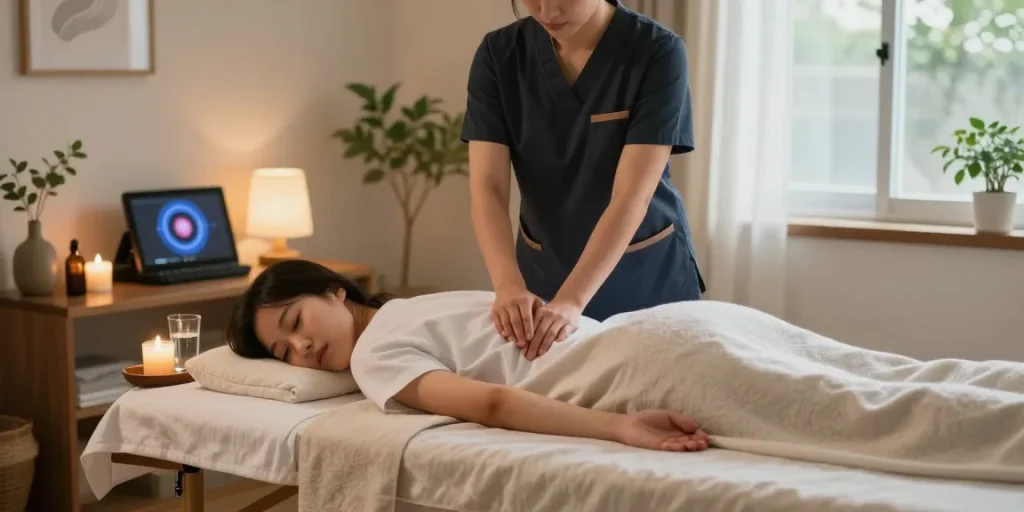 Relaxing 도봉구출장안마 experience with a professional therapist providing a Swedish massage in a cozy home setting.