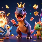 Jouez avec confiance dans un casino en ligne fiable, avec un T-Rex qui mélange les cartes.