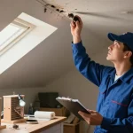 Rat control by In Hand technician inspecting ceiling space for rodent activity, ensuring a pest-free home environment.