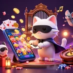 Engage with online casinos featuring a whimsical 3D casino scene with a cat and mouse acrobat.