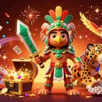 Winbox features aztec-themed warrior characters with vibrant casino elements in a rich, detailed illustration.
